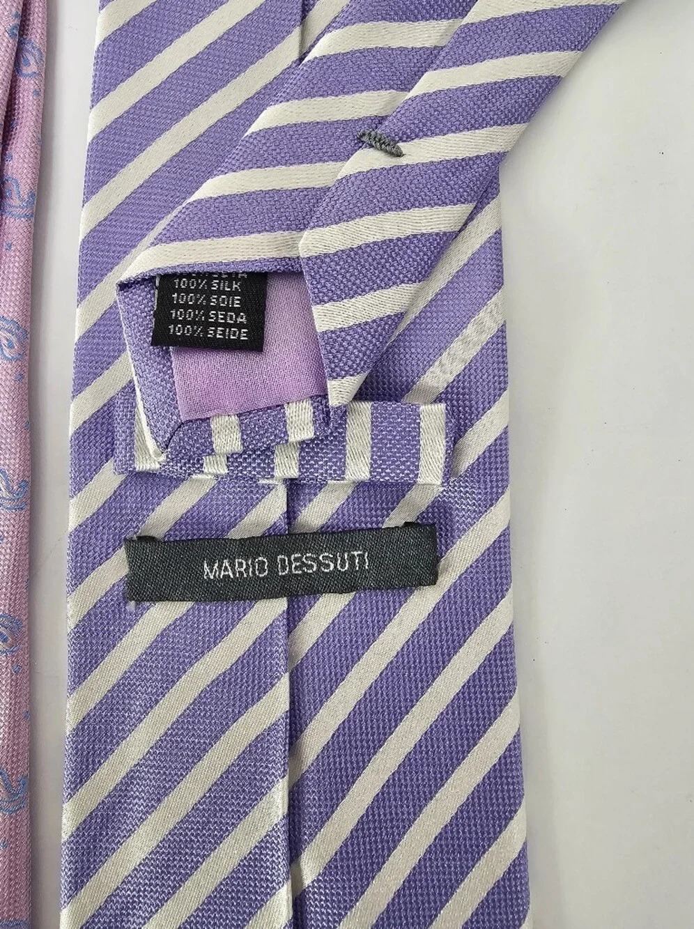 Bundle Of 3 100% Silk Ties Textured Navy Stripe Pink Paisley Purple Diagonal